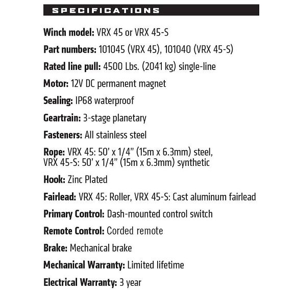 WARN Warn VRX 45 UTV Vinsch
