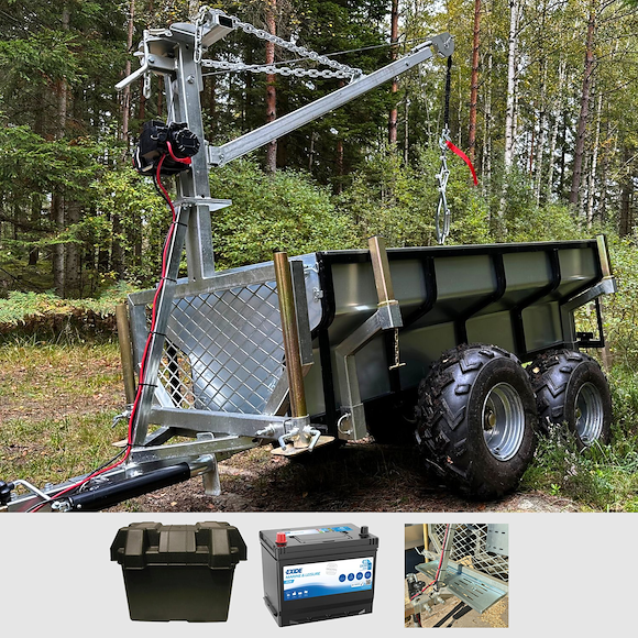 ATV-PRO ATV Vagn med Flak, Kran, Elvinsch & Fritidsbatteri