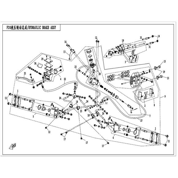 CF MOTO Bromsslang Mellan T-kors & Bromsbehållare Bakre CF Moto x5/x6
