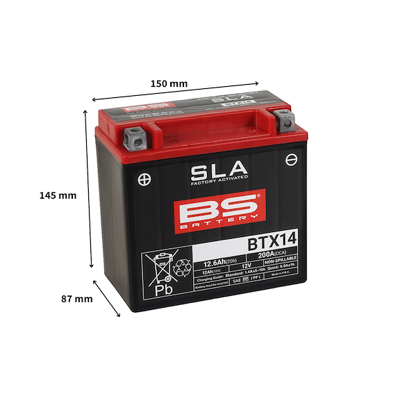BS Batterier BS ATV Batteri BTX14 SLA 12V (YTX14)
