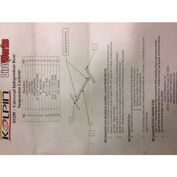 KOLPIN KOLPIN Fjäderlåsning för delad Bakaxel Universal