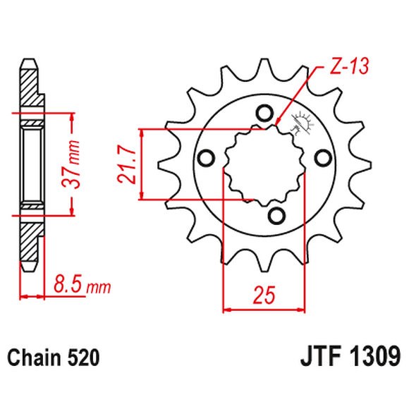 JT SPROCKETS Framdrev Dinli 450 / SMC 500 & Honda TRX400 14 Kuggar