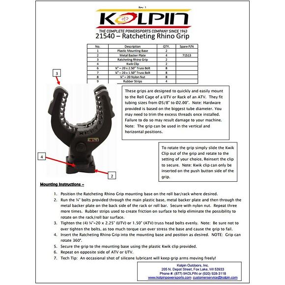 KOLPIN Redskapshållare Universal Kolpin Rhino (Par)