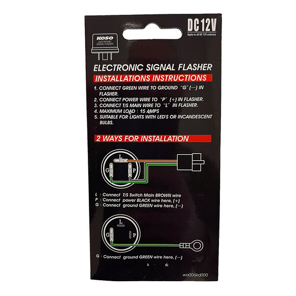 KOSO Blinkersrelä 12V 3 kontakter 15A